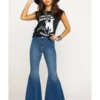 Free People Women's Dark Wash High Rise Just Float On Flare Jeans