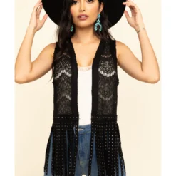 Vocal Women's Lace Studded Fringe Vest