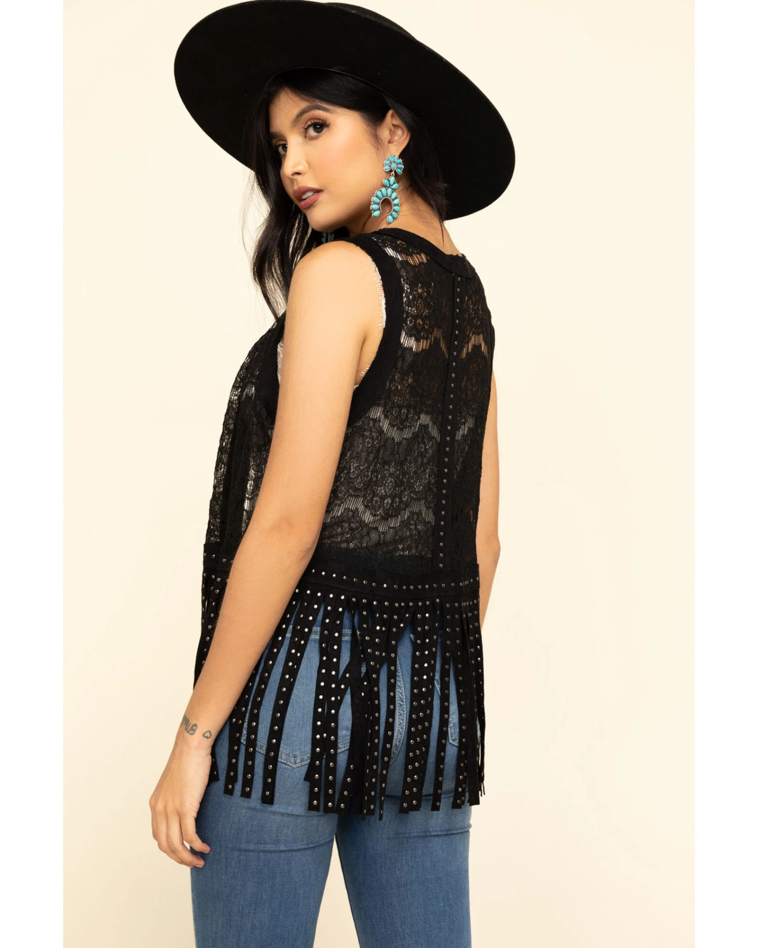 Vocal Women's Lace Studded Fringe Vest 2 Vocal Women's Lace Studded Fringe Vest - Image 2