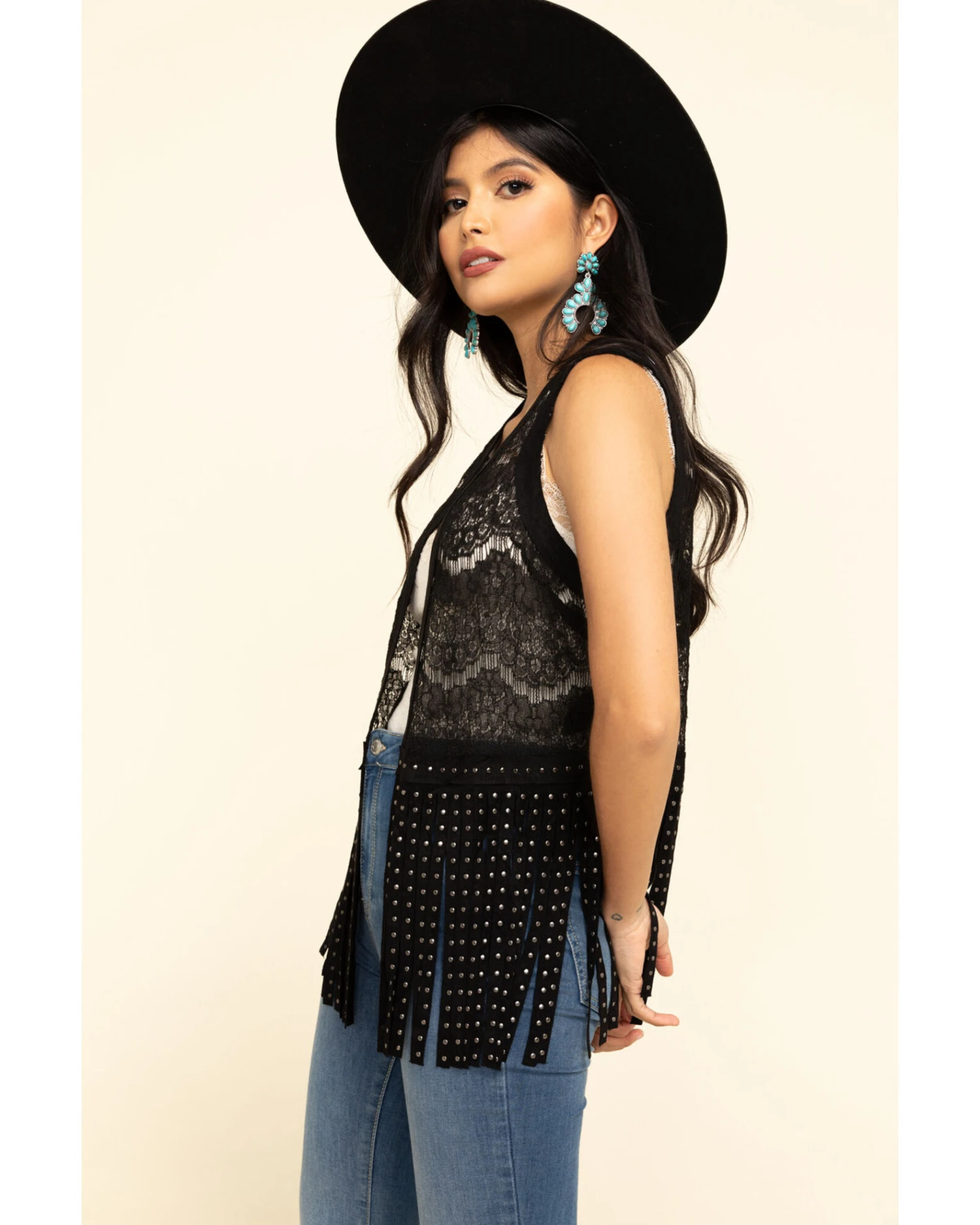 Vocal Women's Lace Studded Fringe Vest 3 Vocal Women's Lace Studded Fringe Vest - Image 3