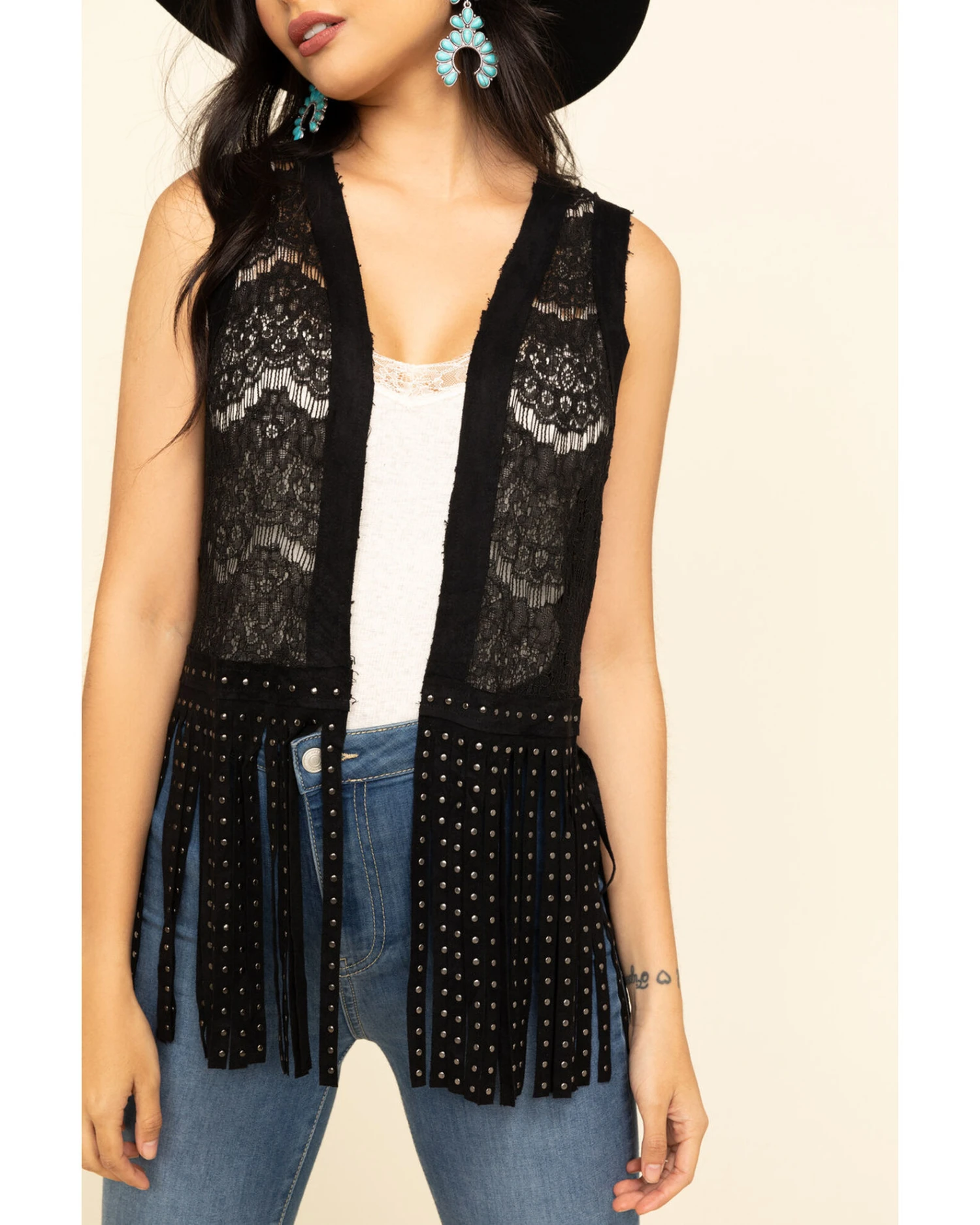 Vocal Women's Lace Studded Fringe Vest 4 Vocal Women's Lace Studded Fringe Vest - Image 4