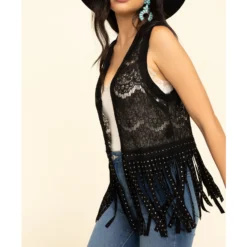 Vocal Women's Lace Studded Fringe Vest 10 Vocal Women's Lace Studded Fringe Vest -Default Template 4 2000324939 001 P5