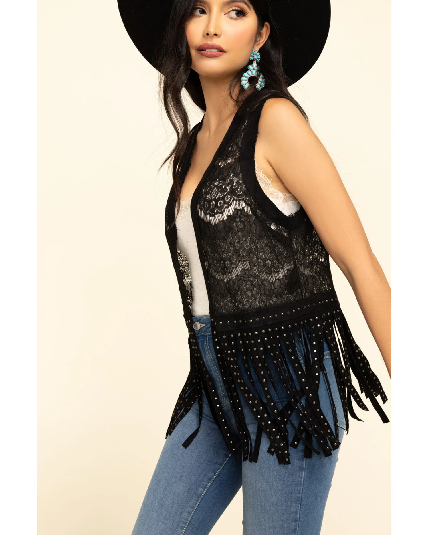 Vocal Women's Lace Studded Fringe Vest 5 Vocal Women's Lace Studded Fringe Vest - Image 5
