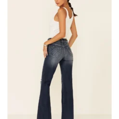 Shyanne Women's Dark High Rise Flare Distressed Knee Flare Stretch Denim Jeans 7 Shyanne Women's Dark High Rise Flare Distressed Knee Flare Stretch Denim Jeans -Default Template 4 2000346343 401 P4
