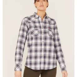 Ariat Women's FR Whitney Plaid Print Long Sleeve Snap Work Shirt 