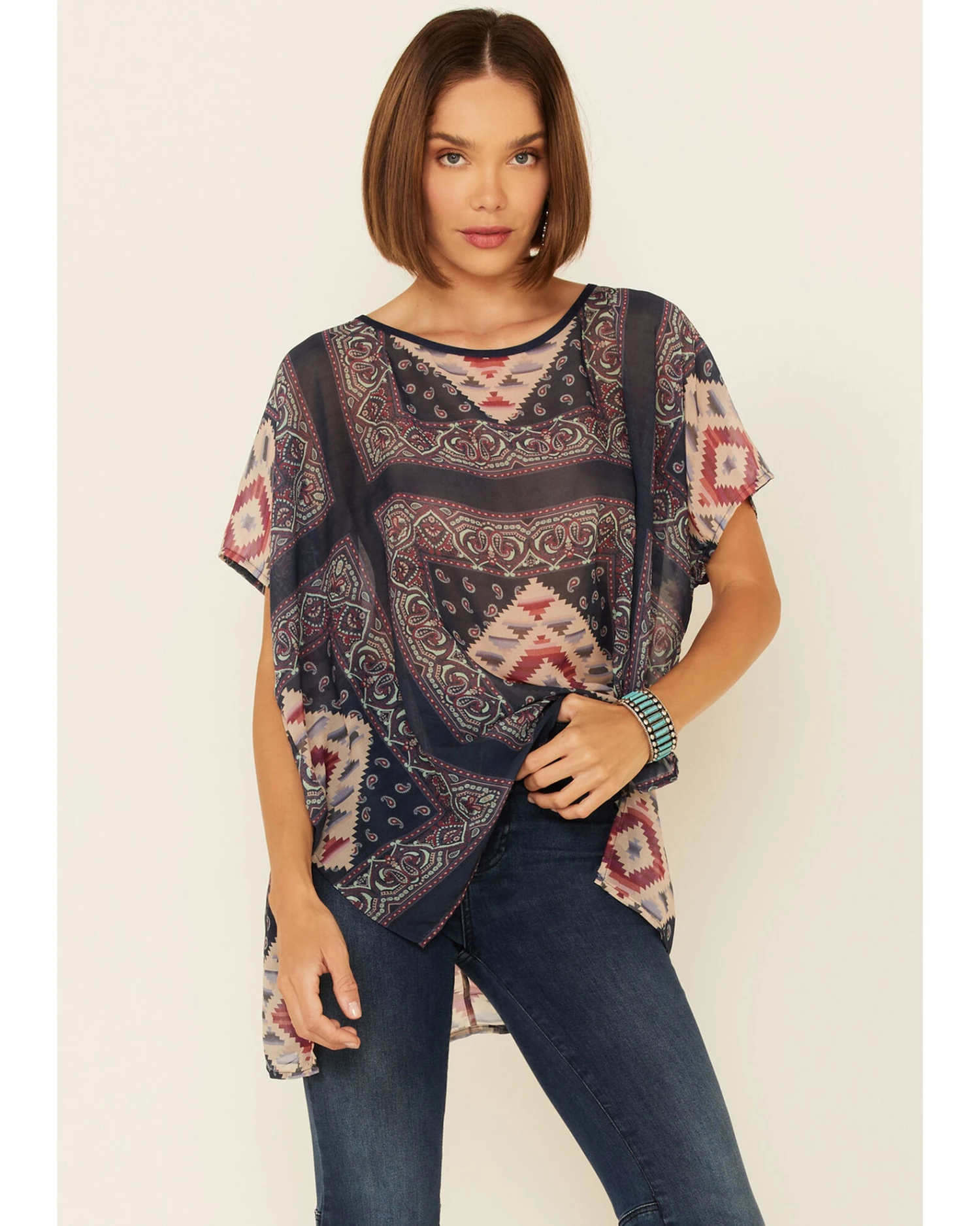 Tasha Polizzi Women's Sahara Tile Print Poncho Top 1 Tasha Polizzi Women's Sahara Tile Print Poncho Top