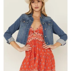 Shyanne Women's Light Denim Cropped Fray Jacket