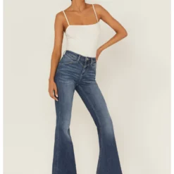 Shyanne Women's Medium Dark Wash High Rise Seam Detail Flare Jeans