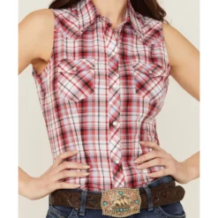 Roper Women's Classic Plaid Print Sleeveless Western Pearl Snap Shirt -Default Template 4 2000358924 600 P3