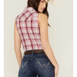 Roper Women's Classic Plaid Print Sleeveless Western Pearl Snap Shirt -Default Template 4 2000358924 600 P4