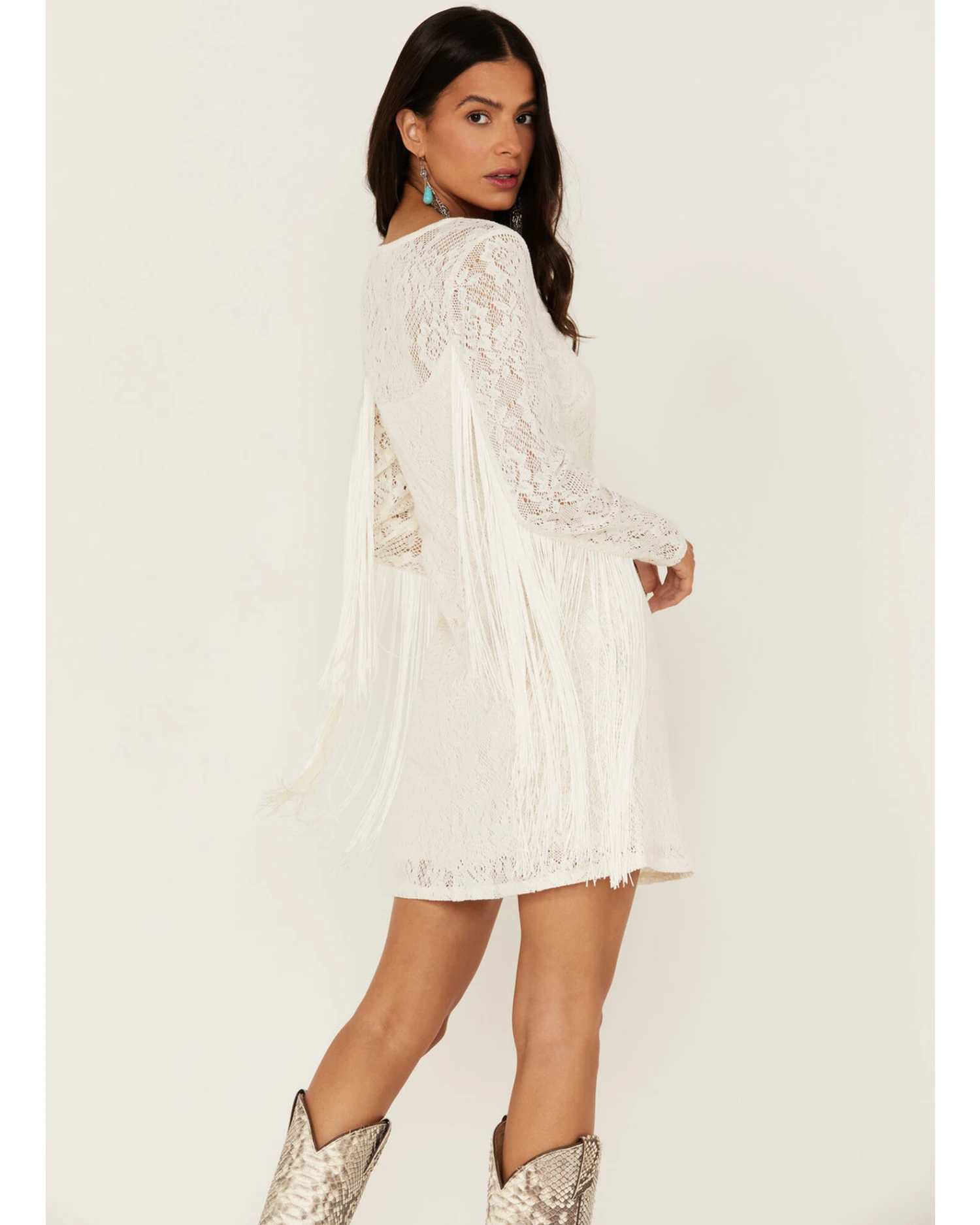Idyllwind Women's Fairlane Crochet Fringe Ivory Dress 3 Idyllwind Women's Fairlane Crochet Fringe Ivory Dress - Image 3