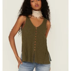 Cleo + Wolf Women's Olive Relaxed Button Front Slub Tank