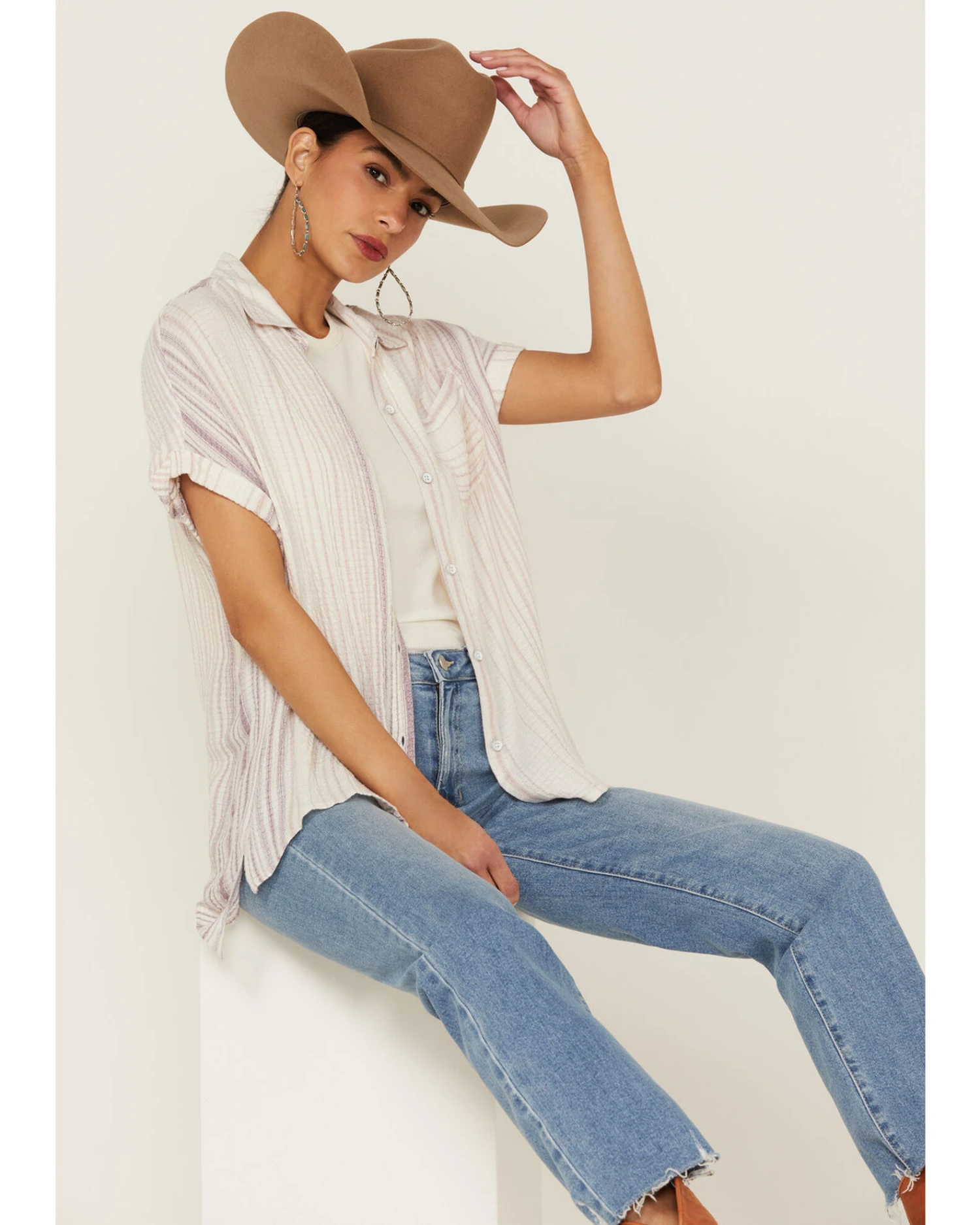 North River Women's Crinkle Ryn Stripe Short Sleeve Shirt 1 North River Women's Crinkle Ryn Stripe Short Sleeve Shirt