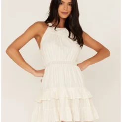 Shyanne Women's Swiss Dot Embroidered Halter Neck Dress