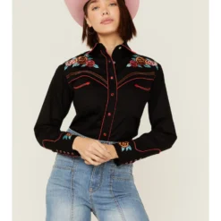 Rockmount Ranchwear Women's Vintage Rose Bouquet Embroidered Pearl Snap Western Shirt