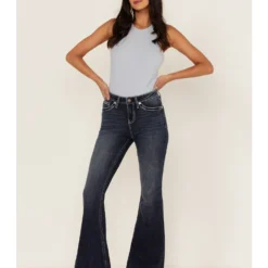 Shyanne Women's Dark Wash Mid Rise Embroidered Bootcut Jeans