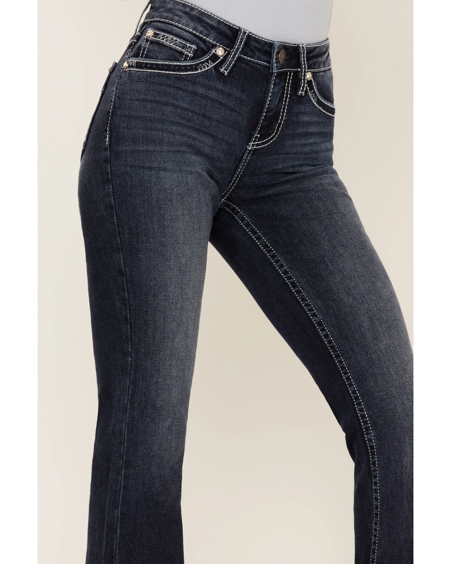 Shyanne Women's Dark Wash Mid Rise Embroidered Bootcut Jeans 2 Shyanne Women's Dark Wash Mid Rise Embroidered Bootcut Jeans - Image 2