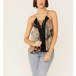 Miss Me Women's Multicolored Patchwork Lace Tank