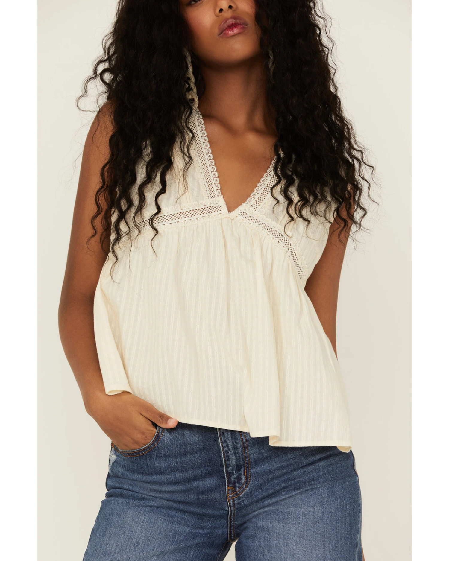 Molly Bracken Women's Ivory Lace Trim Cross Back Top 3 Molly Bracken Women's Ivory Lace Trim Cross Back Top - Image 3