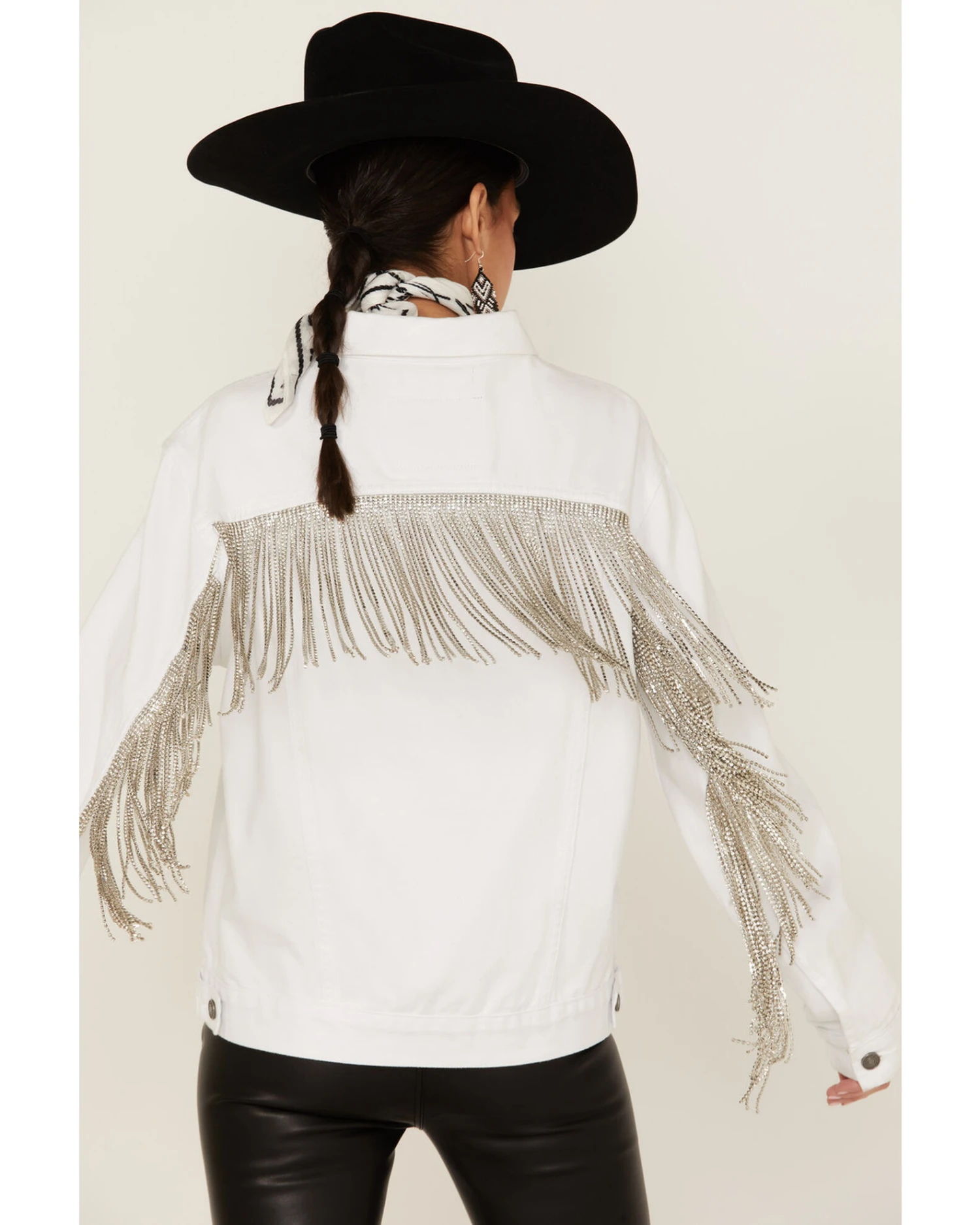 The Billy Jacket By DanielXDiamond: Women's White Denim Jacket With Silver Fringe 2 The Billy Jacket By DanielXDiamond: Women's White Denim Jacket With Silver Fringe - Image 2
