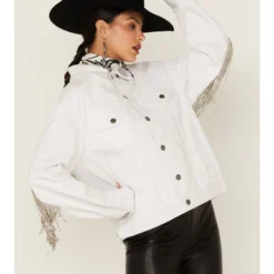 The Billy Jacket By DanielXDiamond: Women's White Denim Jacket With Silver Fringe 6 The Billy Jacket By DanielXDiamond: Women's White Denim Jacket With Silver Fringe -Default Template 4 2000371346 100 P3