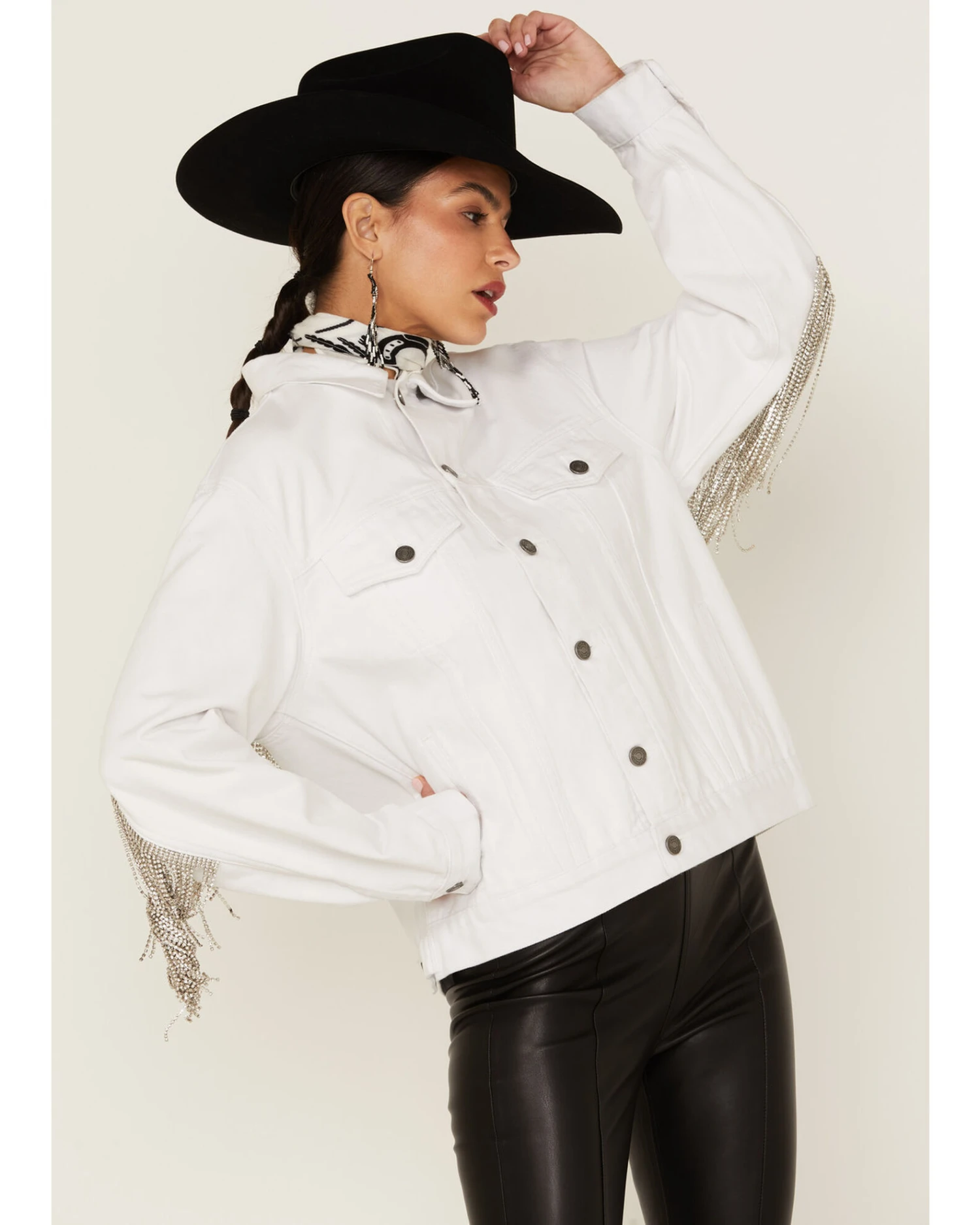 The Billy Jacket By DanielXDiamond: Women's White Denim Jacket With Silver Fringe 3 The Billy Jacket By DanielXDiamond: Women's White Denim Jacket With Silver Fringe - Image 3