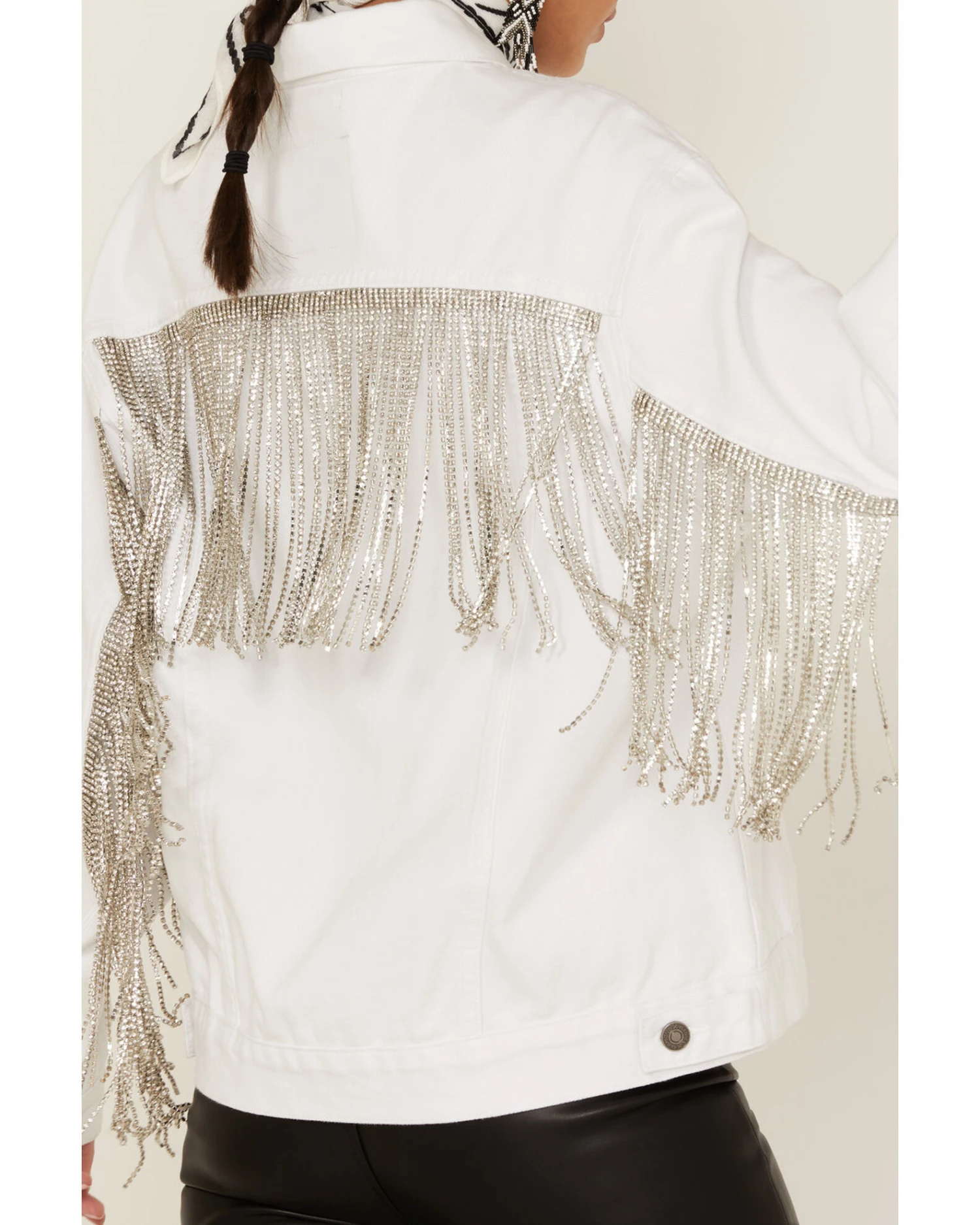 The Billy Jacket By DanielXDiamond: Women's White Denim Jacket With Silver Fringe 4 The Billy Jacket By DanielXDiamond: Women's White Denim Jacket With Silver Fringe - Image 4
