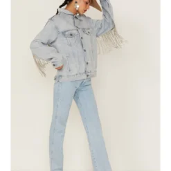The Dylan Jacket By DanielXDiamond: Women's Blue Denim Jacket With Silver Fringe  -Default Template 4 2000371347 400 P4
