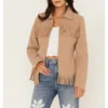 Fornia Women's Fringe Faux Leather Fringe Zip Jacket