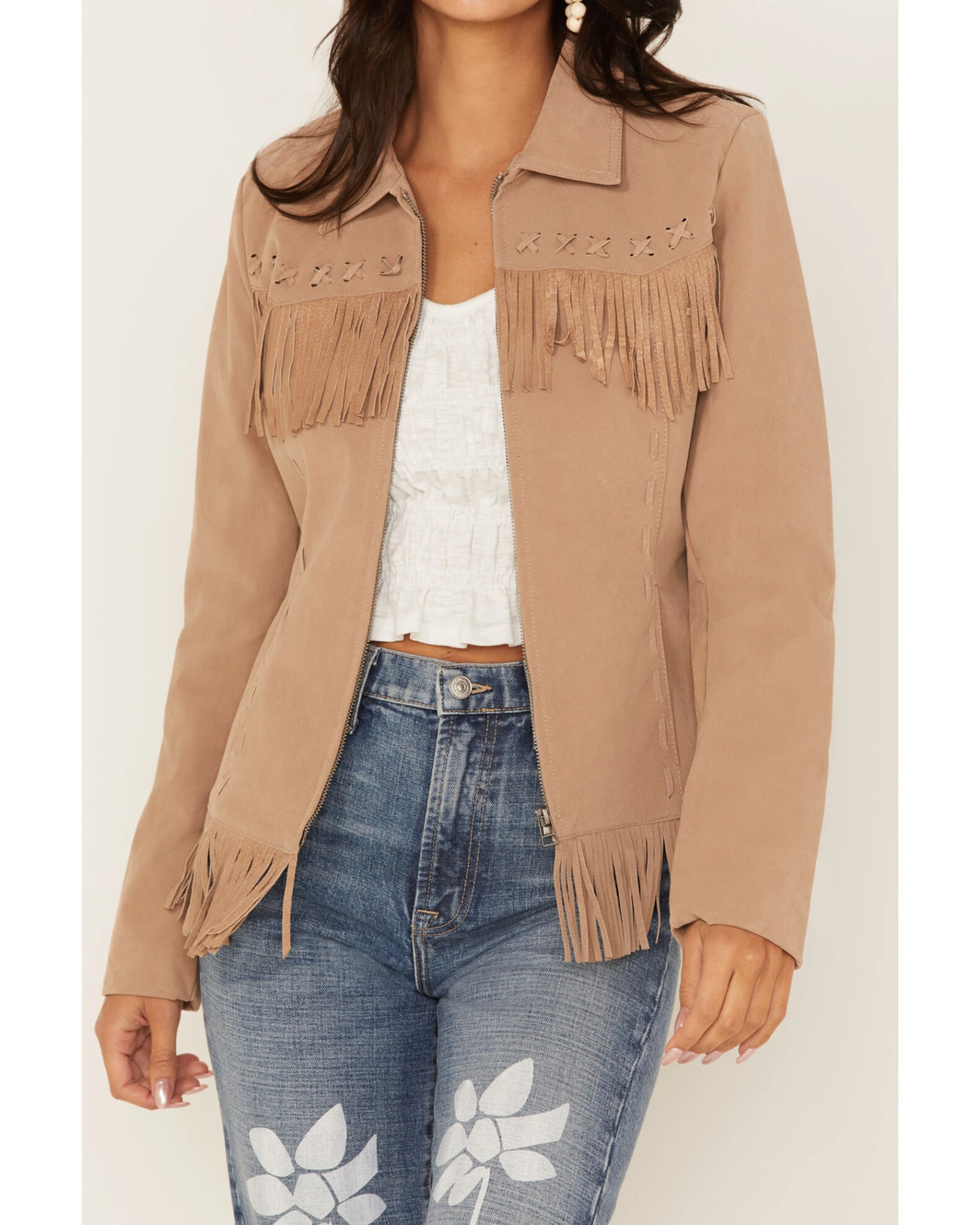 Fornia Women's Fringe Faux Leather Fringe Zip Jacket 3 Fornia Women's Fringe Faux Leather Fringe Zip Jacket - Image 3