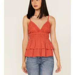 Tempted Women's Crochet Ruffle Crop Cami Top