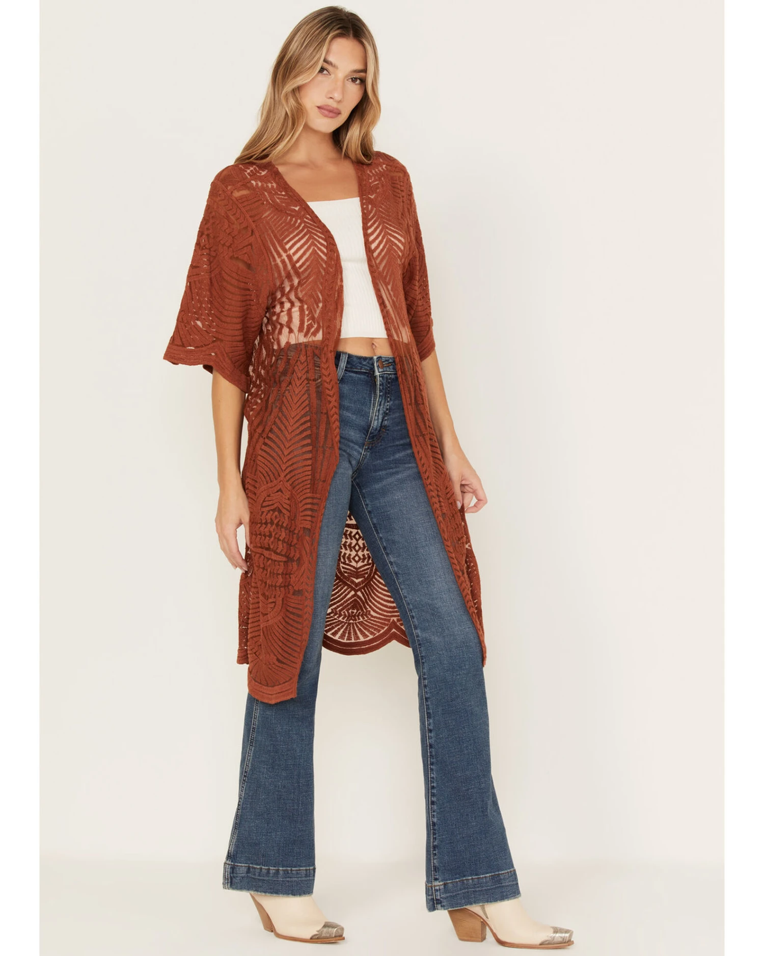 Shyanne Women's Geo Lace Short Sleeve Kimono 1 Shyanne Women's Geo Lace Short Sleeve Kimono