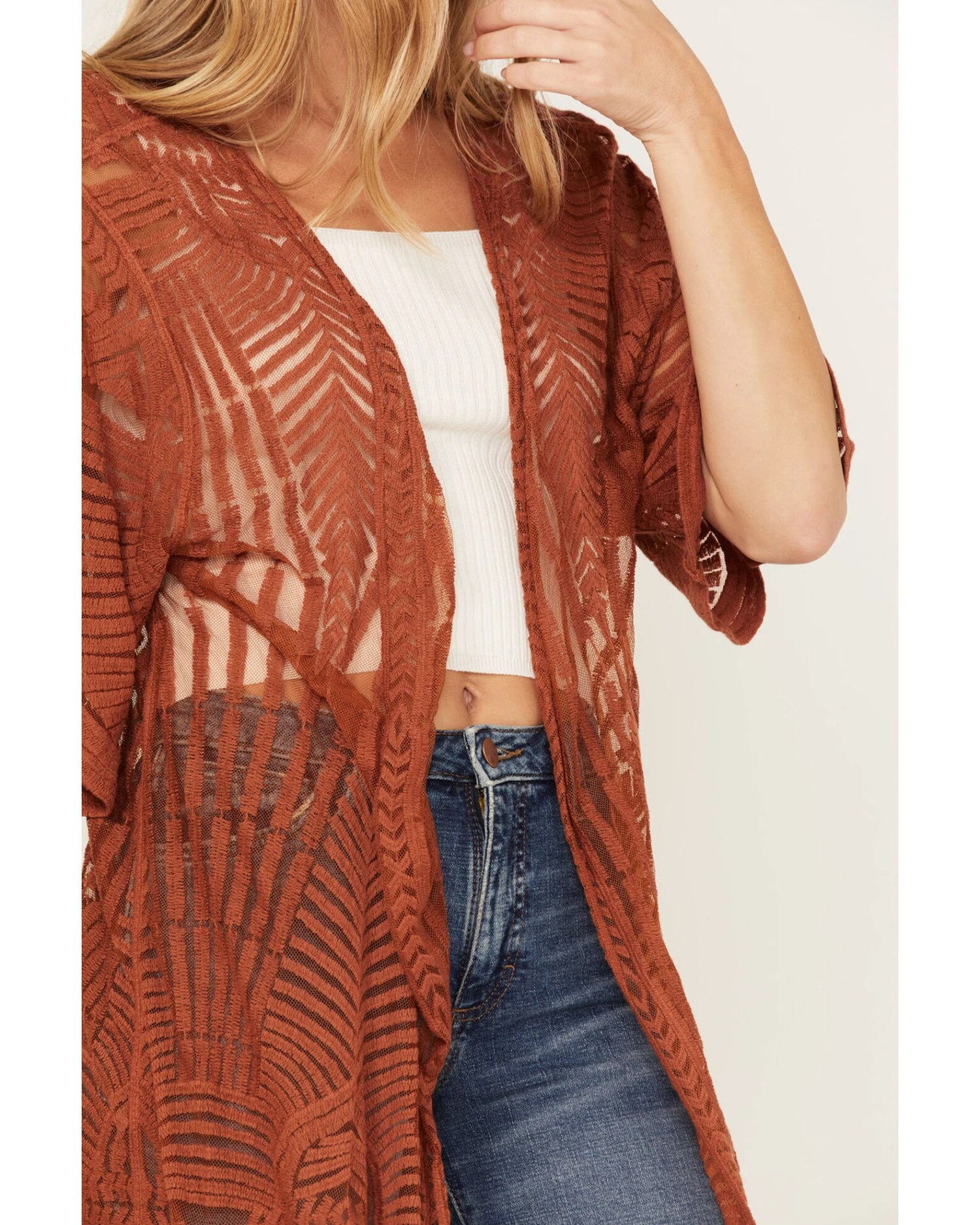 Shyanne Women's Geo Lace Short Sleeve Kimono 3 Shyanne Women's Geo Lace Short Sleeve Kimono - Image 3