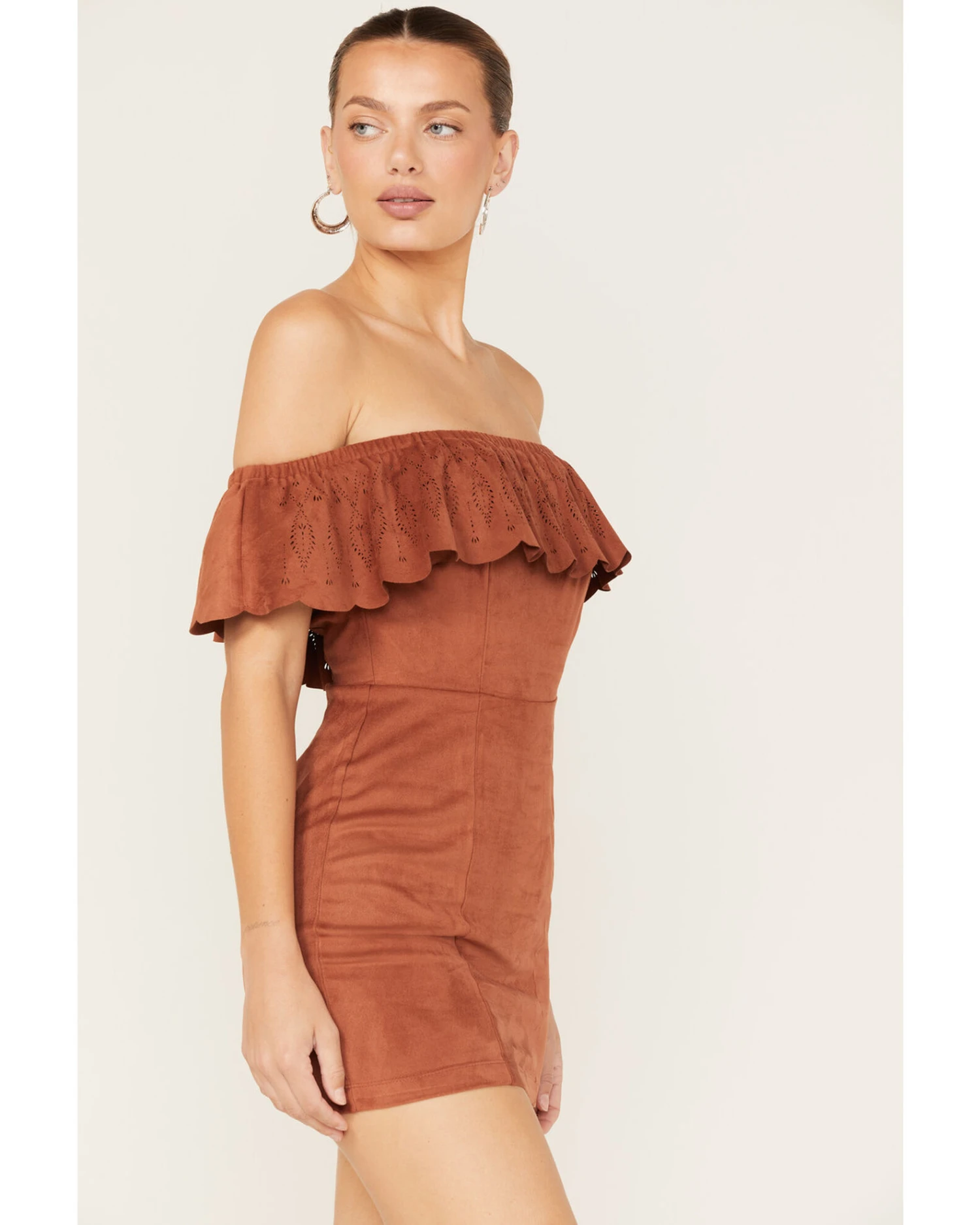 Shyanne Women's Off Shoulder Faux Suede Dress 2 Shyanne Women's Off Shoulder Faux Suede Dress - Image 2