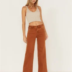 Cleo + Wolf Women's High Rise Distressed Stretch Loose Wide Jeans