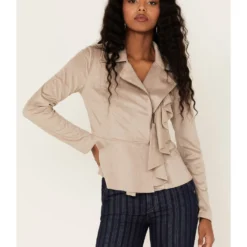 Shyanne Women's Ruffle Faux Suede Moto Jacket