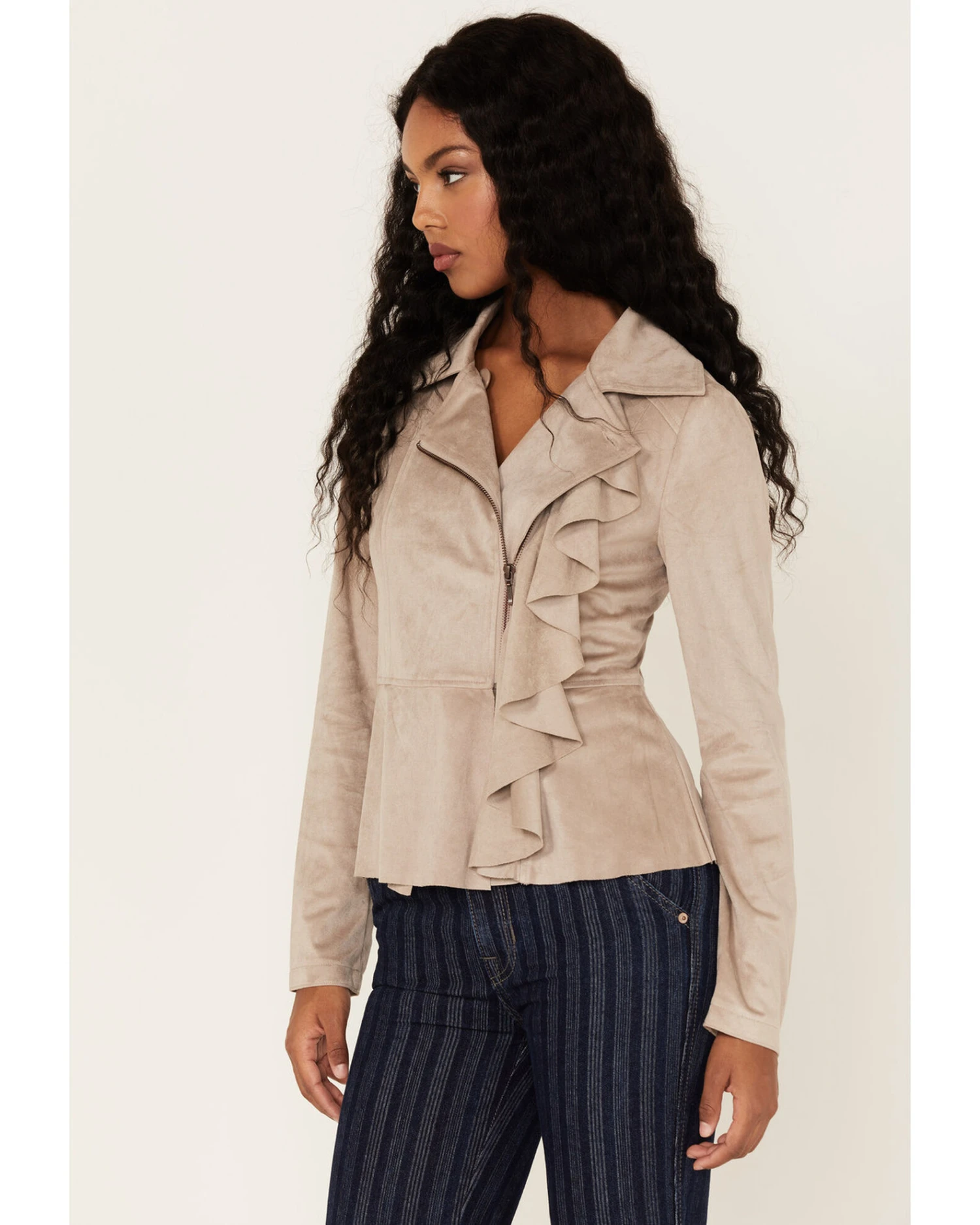 Shyanne Women's Ruffle Faux Suede Moto Jacket 2 Shyanne Women's Ruffle Faux Suede Moto Jacket - Image 2