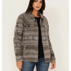 Cruel Girl Women's Striped Geo Print Fleece Trucker Shacket