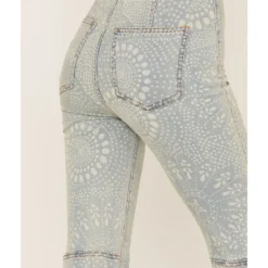 Free People Women's Light Wash High Rise Geo Print Just Float On Flare Jeans -Default Template 4 2000374737 412 P4