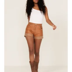 Understated Leather Women's High Rise Studded Leather Thelma Shorts