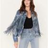 Rock & Roll Denim Women's Southwestern Print Fringe Denim Jacket