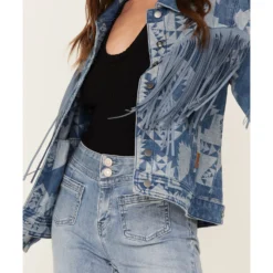 Rock & Roll Denim Women's Southwestern Print Fringe Denim Jacket -Default Template 4 2000375463 400 P3