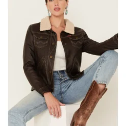 Wrangler Women's Shearing Collar Leather Jacket