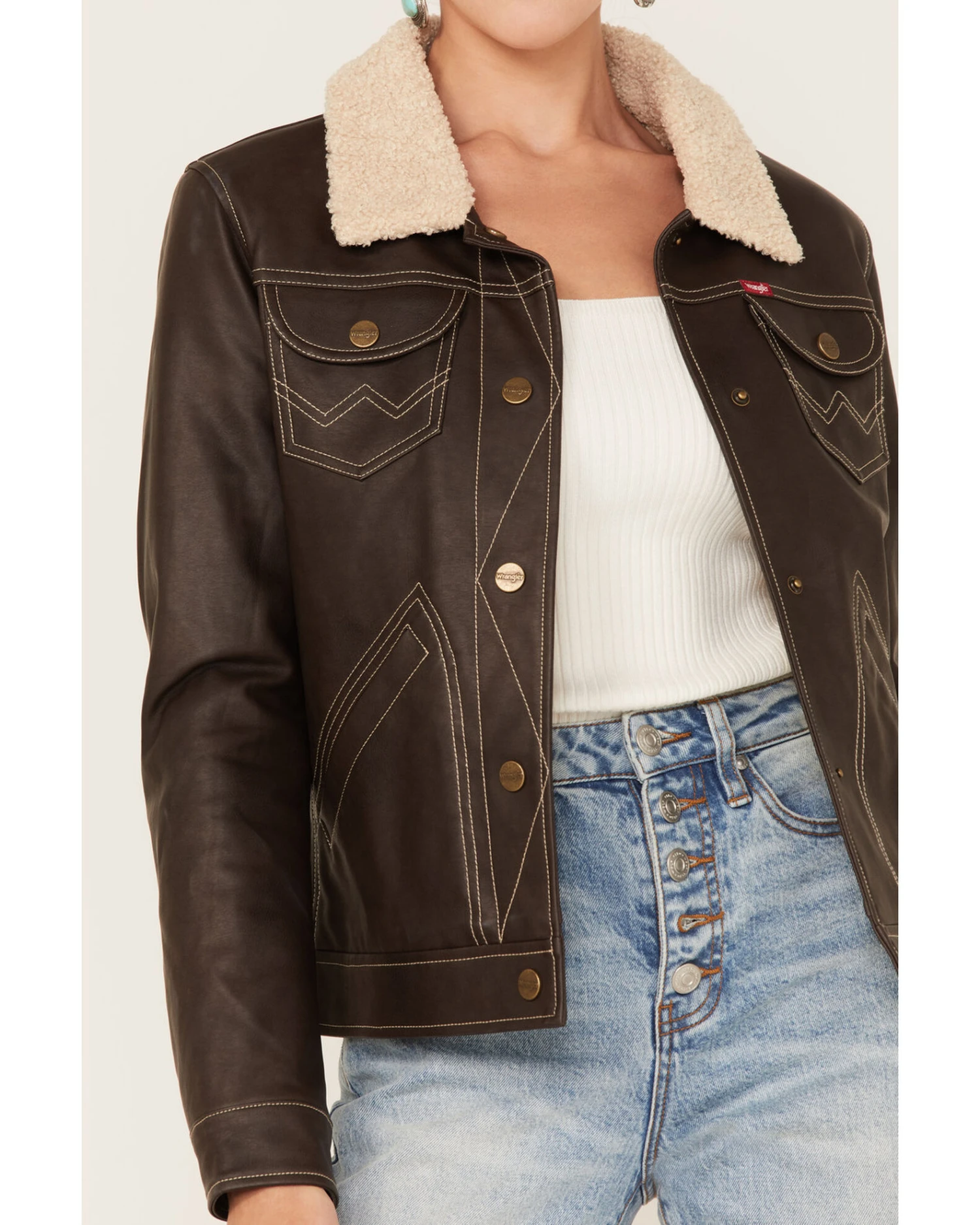 Wrangler Women's Shearing Collar Leather Jacket 3 Wrangler Women's Shearing Collar Leather Jacket - Image 3