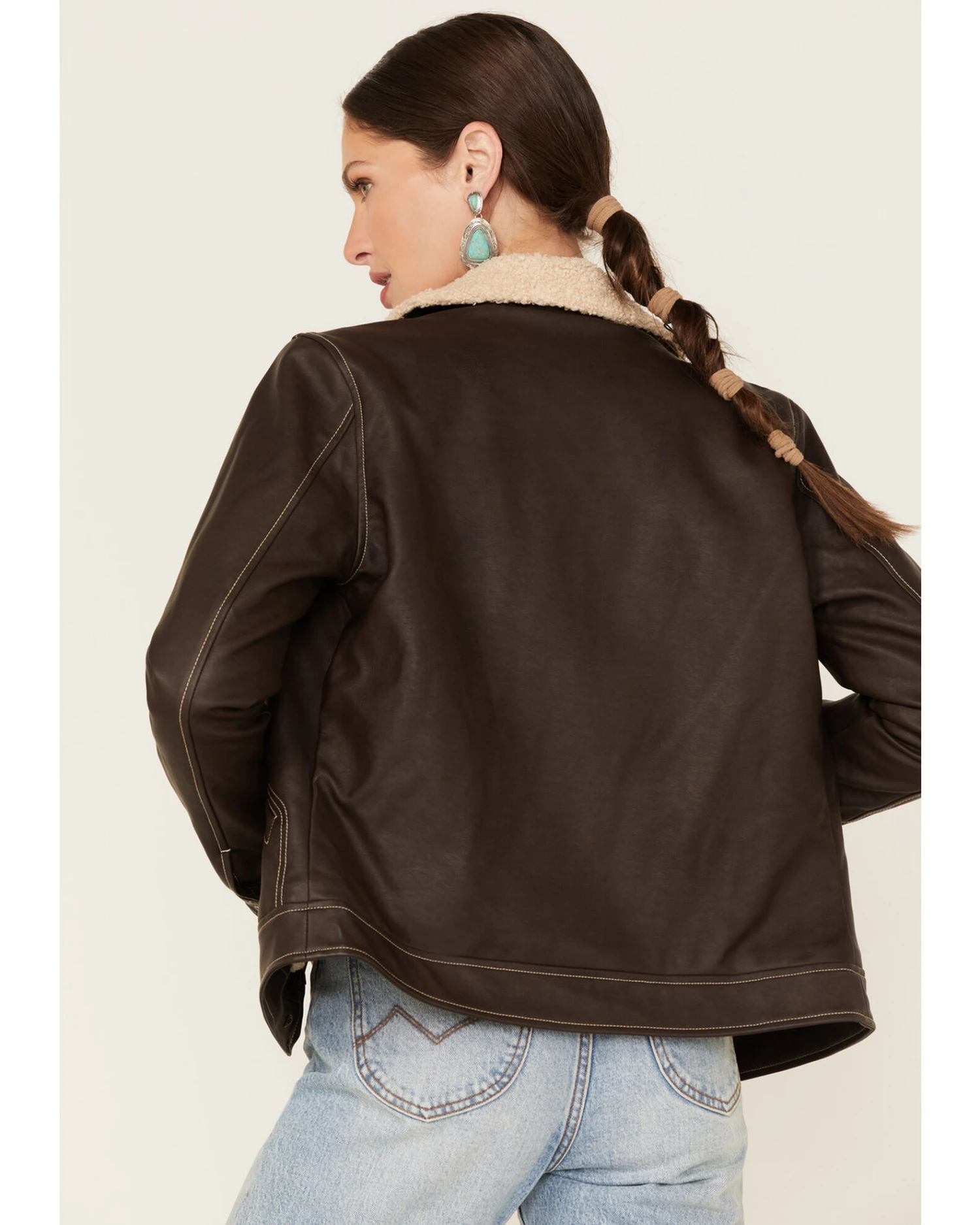 Wrangler Women's Shearing Collar Leather Jacket 4 Wrangler Women's Shearing Collar Leather Jacket - Image 4