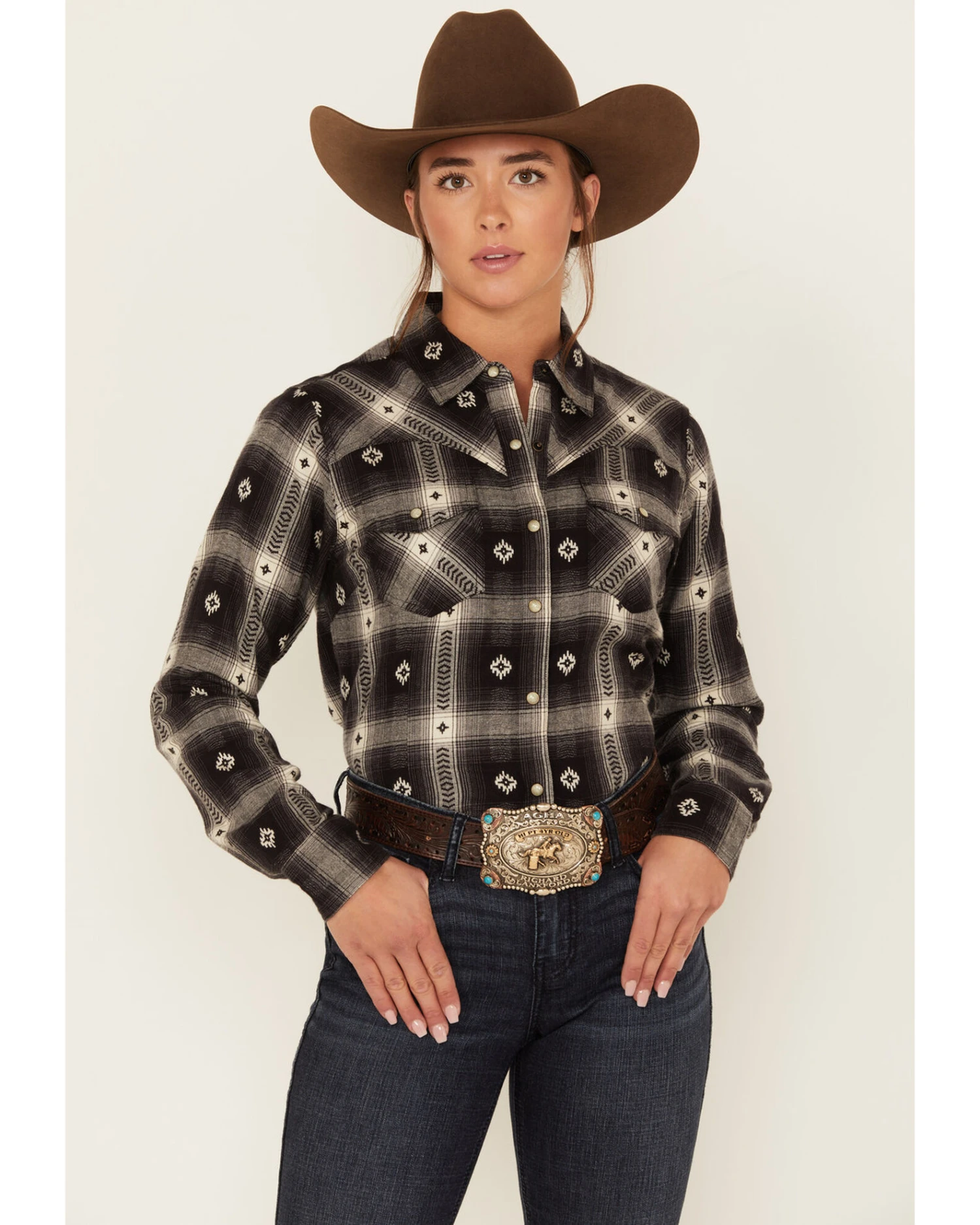 Ariat Women's R.E.A.L. Southwestern Plaid Print Thunderstorm Long Sleeve Snap Western Shirt 1 Ariat Women's R.E.A.L. Southwestern Plaid Print Thunderstorm Long Sleeve Snap Western Shirt