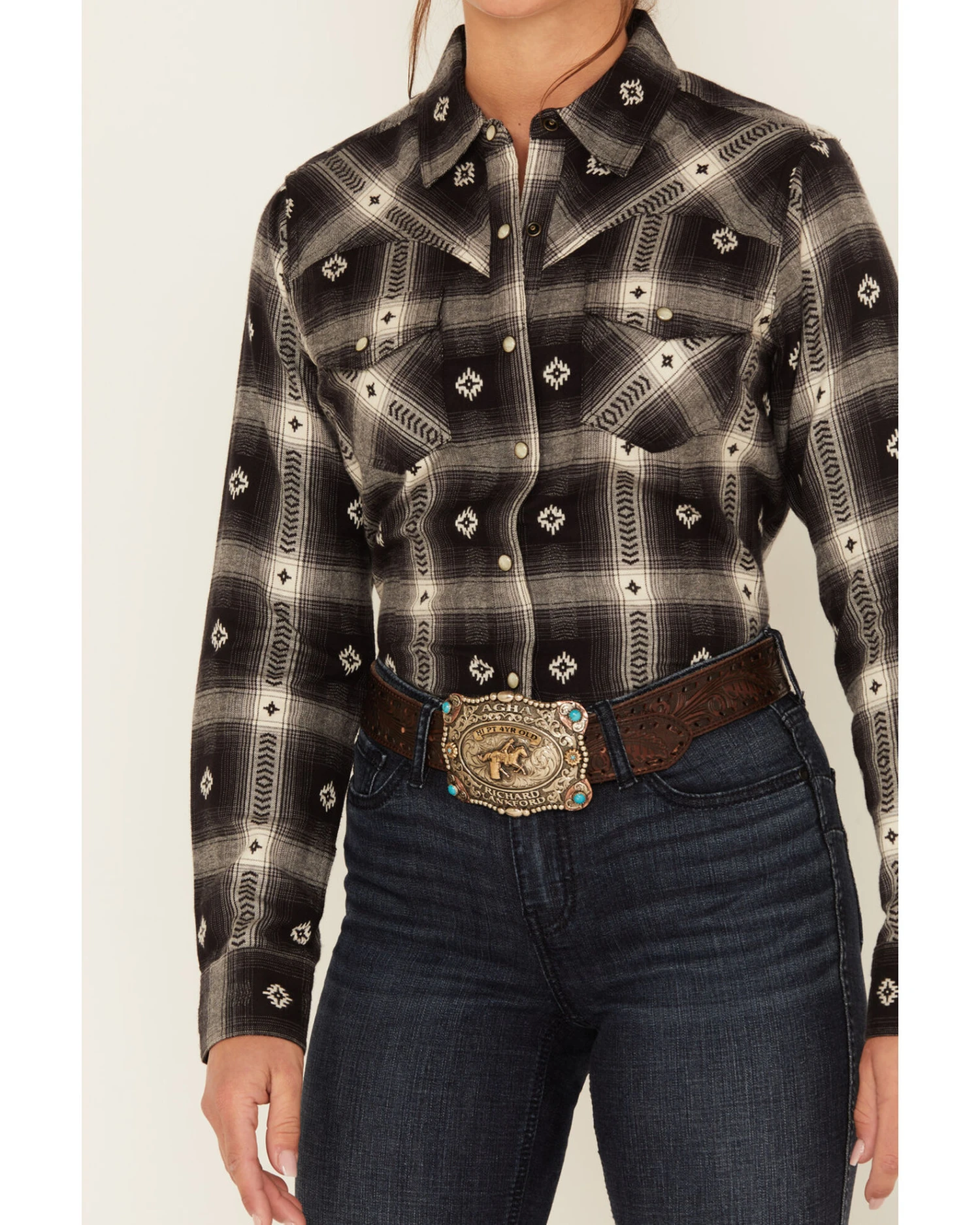 Ariat Women's R.E.A.L. Southwestern Plaid Print Thunderstorm Long Sleeve Snap Western Shirt 3 Ariat Women's R.E.A.L. Southwestern Plaid Print Thunderstorm Long Sleeve Snap Western Shirt - Image 3
