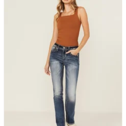 Miss Me Women's Dark Wash Mid Rise Embroidered Fleur De Lis Jeans -Default Template 4 2000378173 401 P3