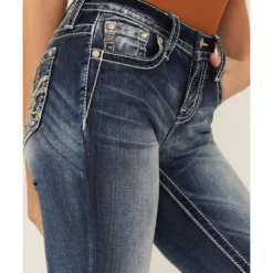 Miss Me Women's Dark Wash Mid Rise Embroidered Fleur De Lis Jeans -Default Template 4 2000378173 401 P4