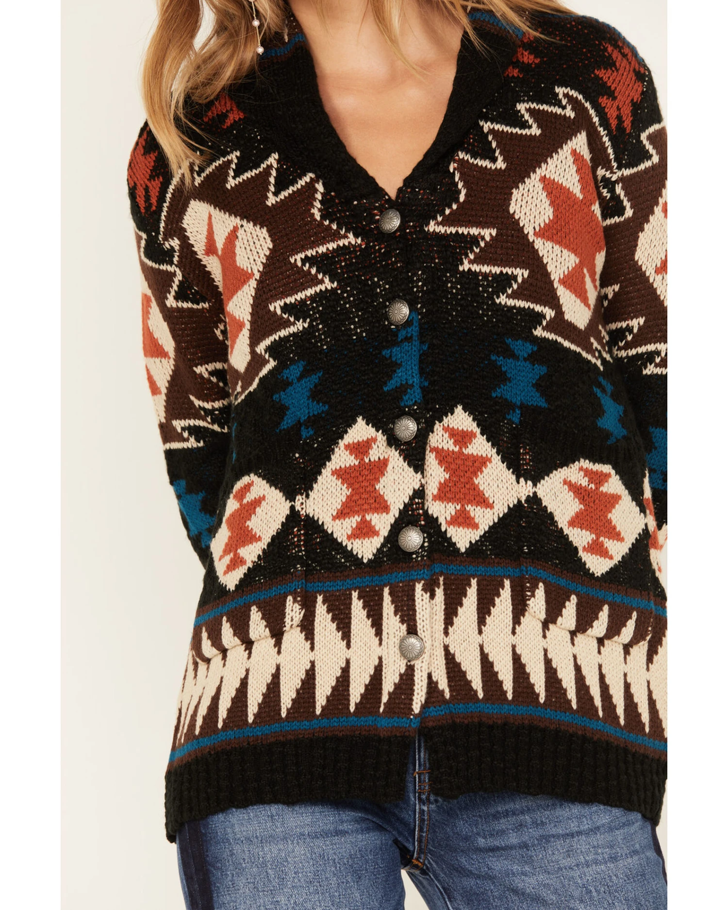 Cotton & Rye Women's Southwestern Print Knit Cardigan Sweater 3 Cotton & Rye Women's Southwestern Print Knit Cardigan Sweater - Image 3